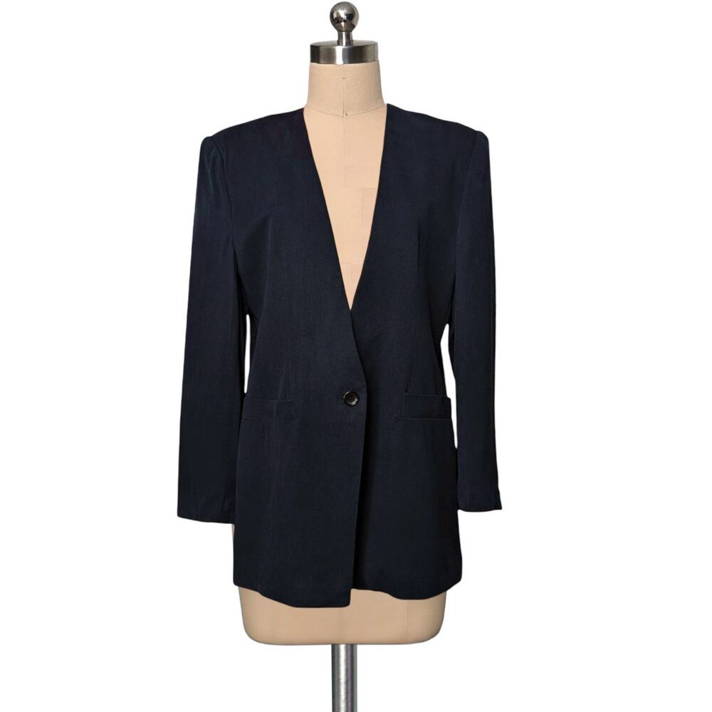 Vintage 80's 90's KUNTO Midnight Blue 100% Silk Blazer L